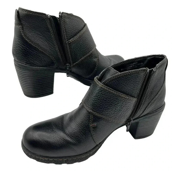 BOC Born Concept Womens10 Brown Pebbled Leather Double Buckle Heeled Zip Bootie - Picture 3 of 16